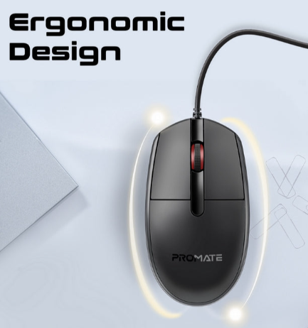 Promate 3 Button Wired Optical Mouse with 1200dpi, 1.5M Cable alternate view