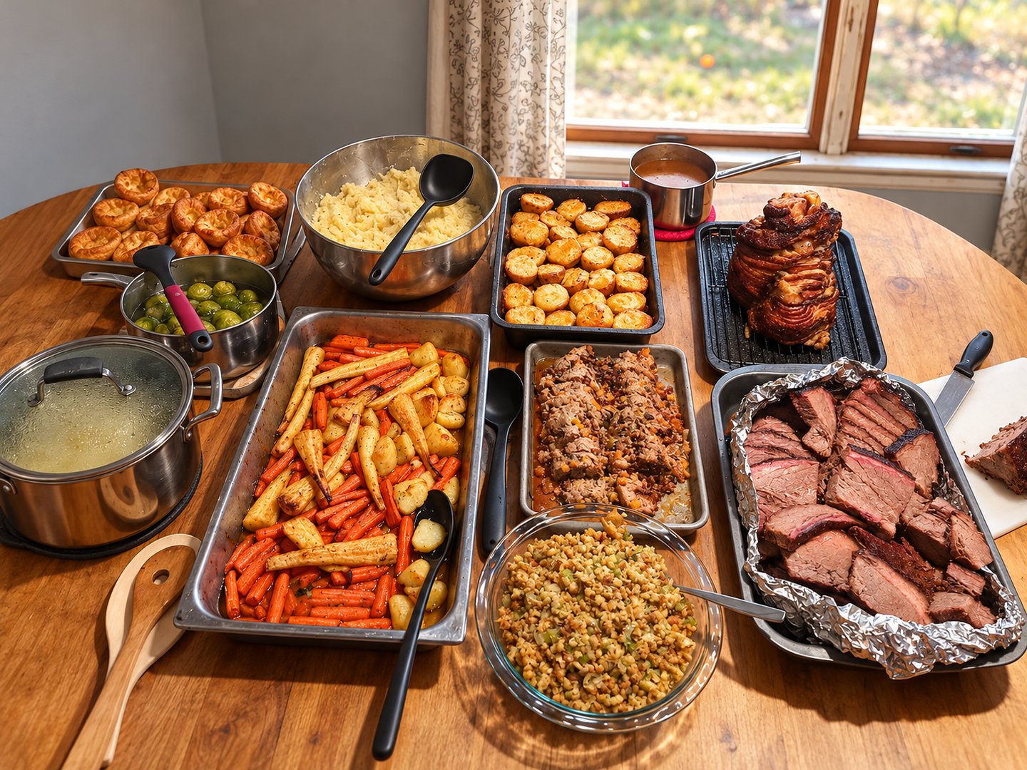 A table covered with dishes of food