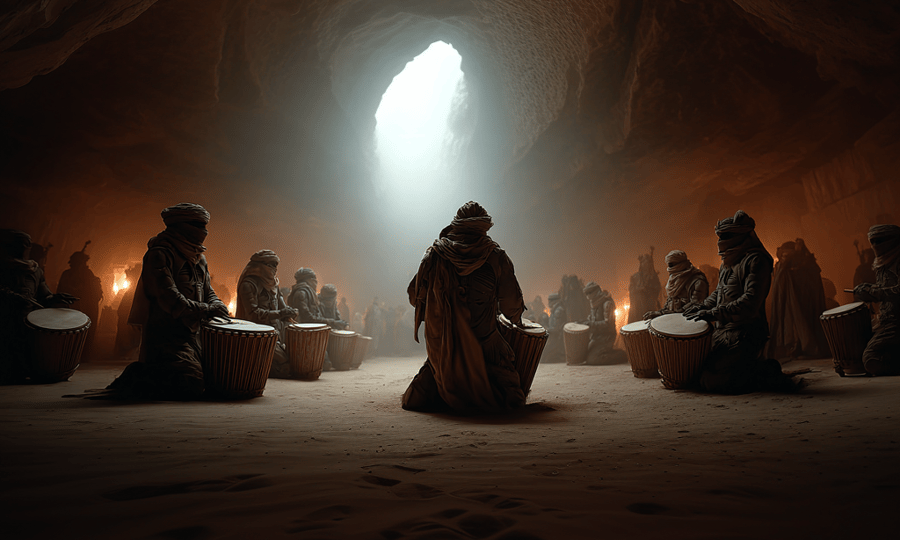 Event poster: The musical culture of the Tuareg and its reflection in the universe of Frank Herbert's 'Dune'.