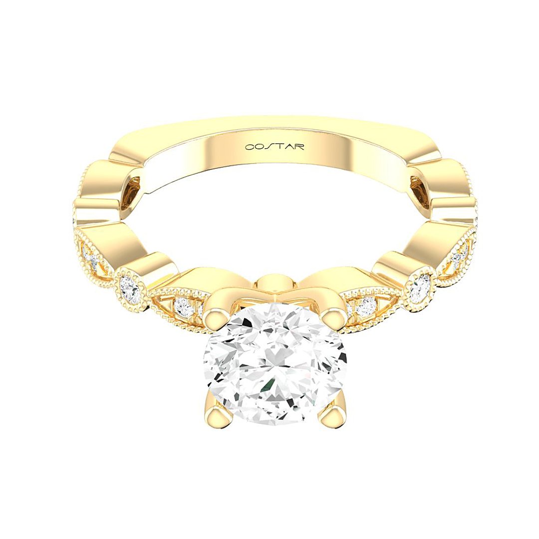 14K Yellow Gold Side Stones 1.00ct Engagement Ring