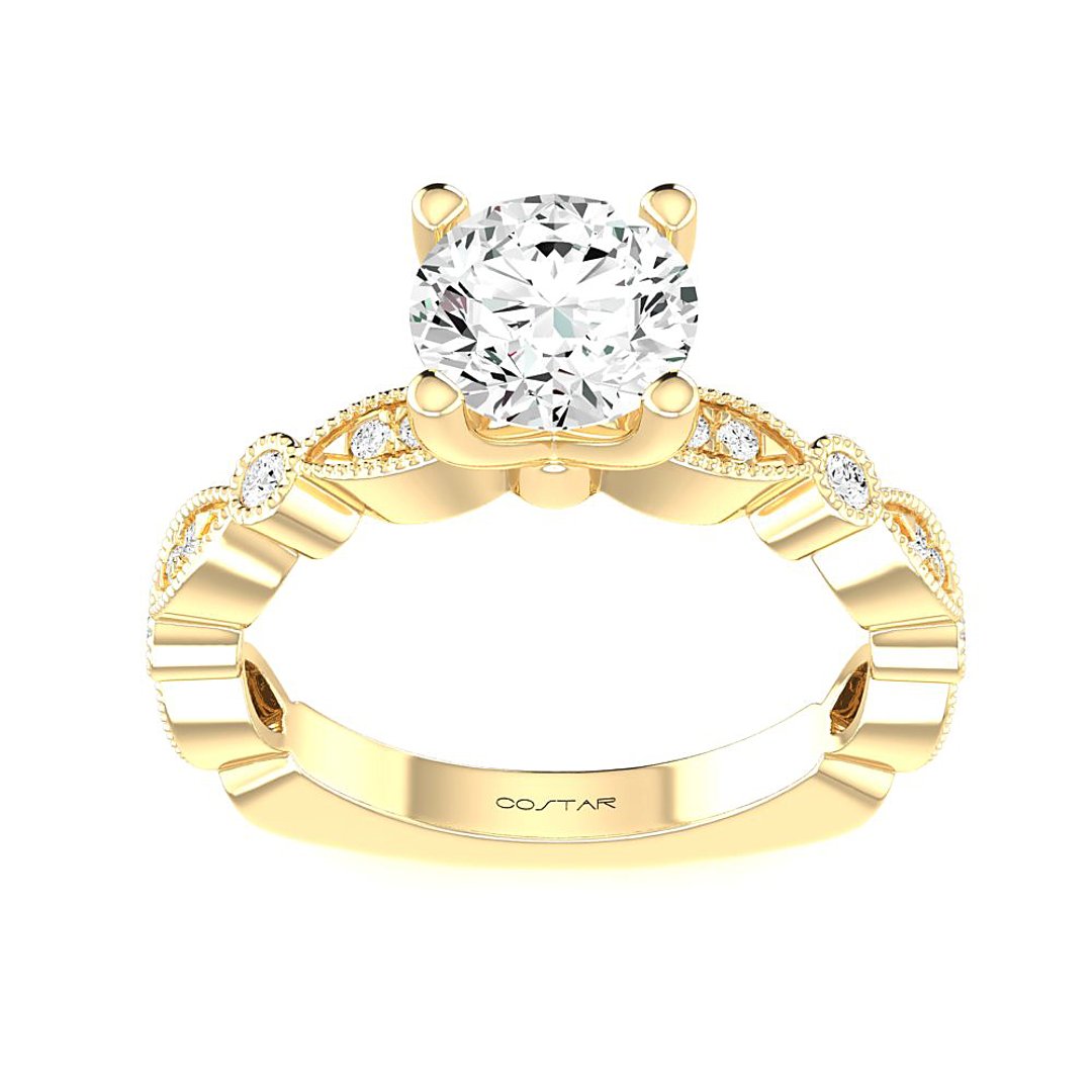 14K Yellow Gold Side Stones 1.00ct Engagement Ring