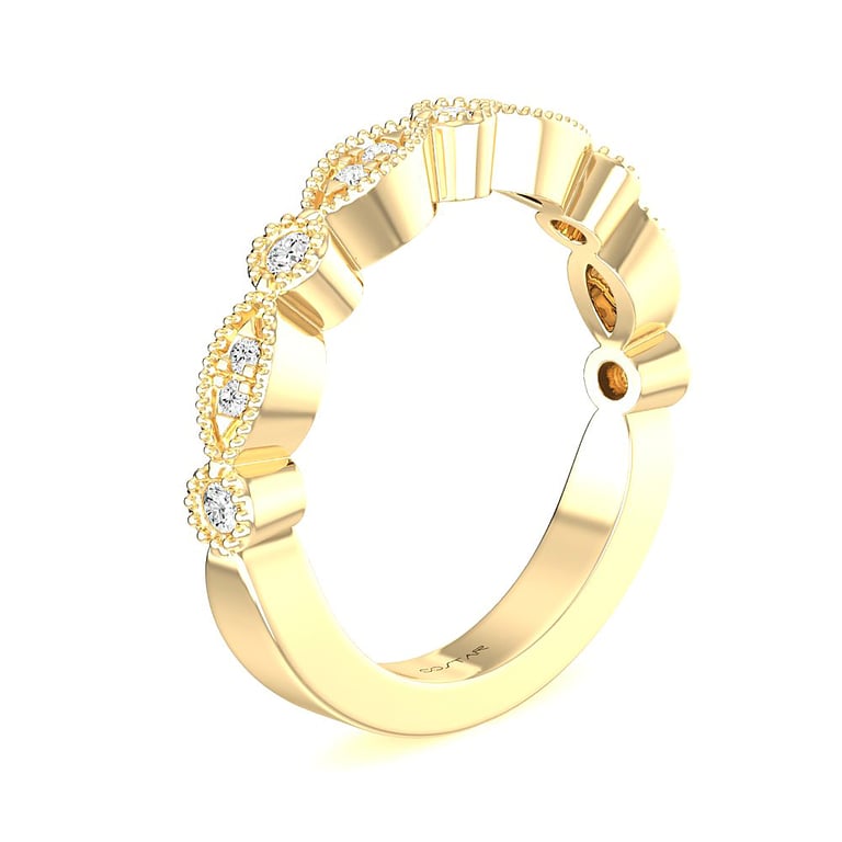 Anna Round Marque Milgrain Yellow Gold Wedding Band Design