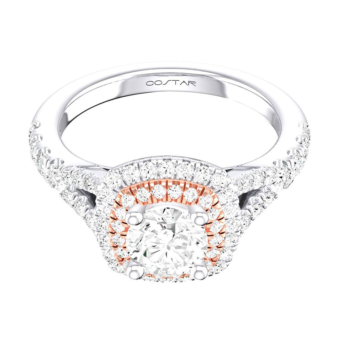 14K Two Tone White/Rose Gold Halo 0.50ct Engagement Ring
