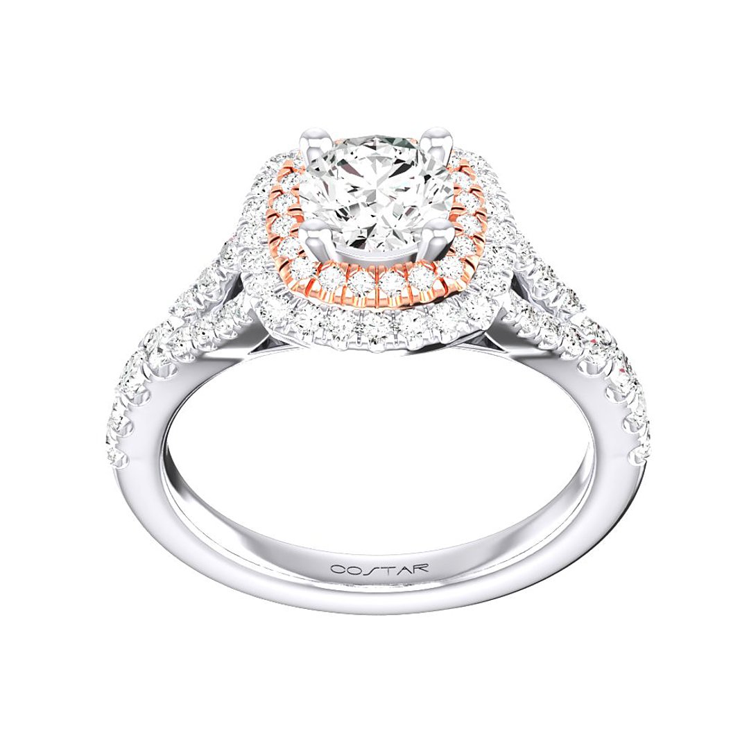 14K Two Tone White/Rose Gold Halo 0.50ct Engagement Ring