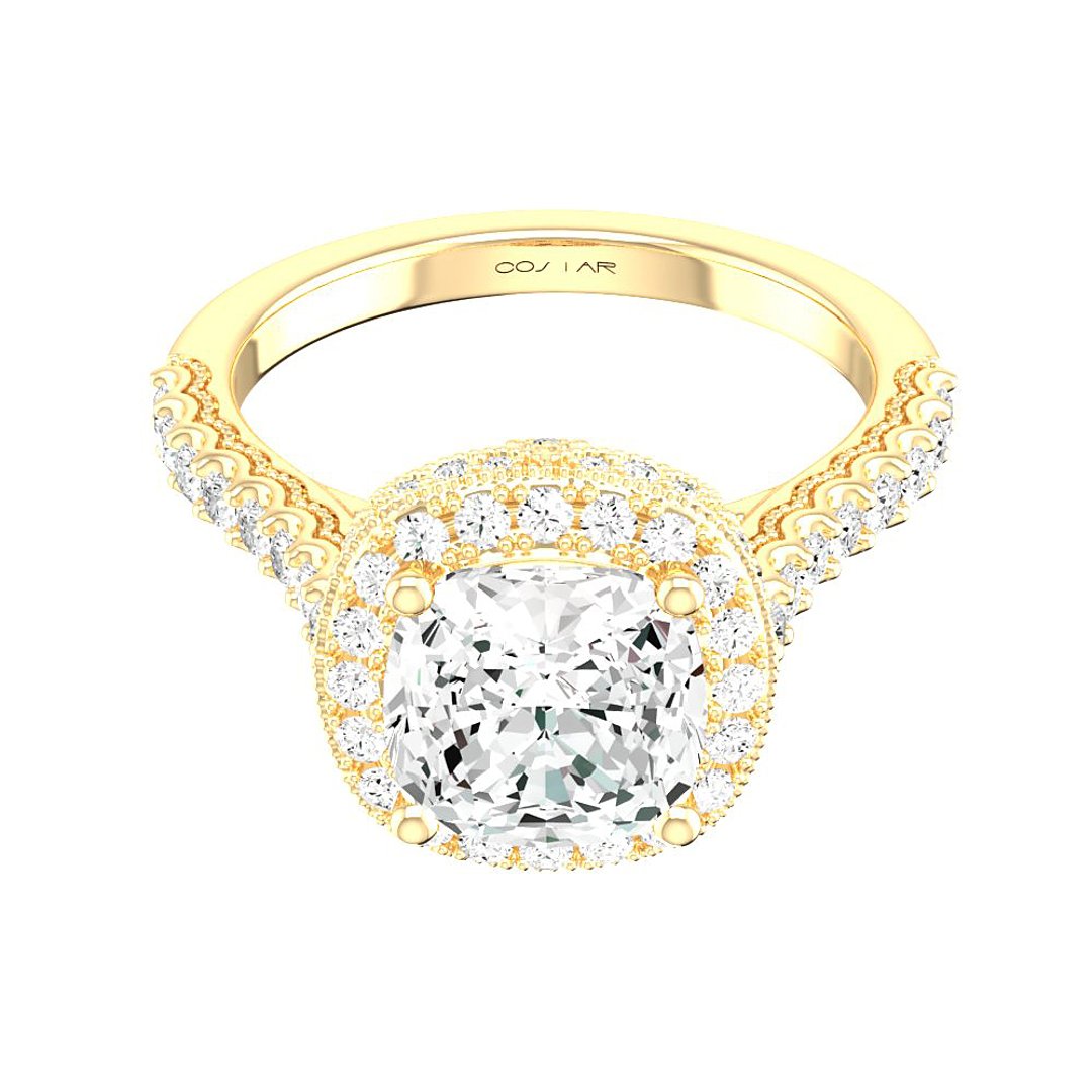 14K Yellow Gold Halo 2.00ct Engagement Ring