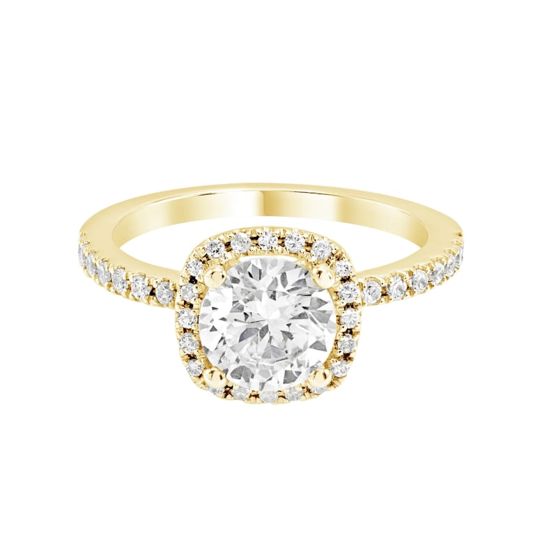 Aubrey Halo with Side Stones Yellow Gold Engagement Ring Desing