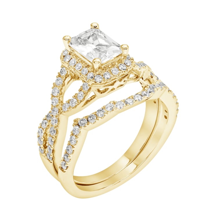 Amelia Emerald Infinity Halo Yellow Gold Engagement Ring Design