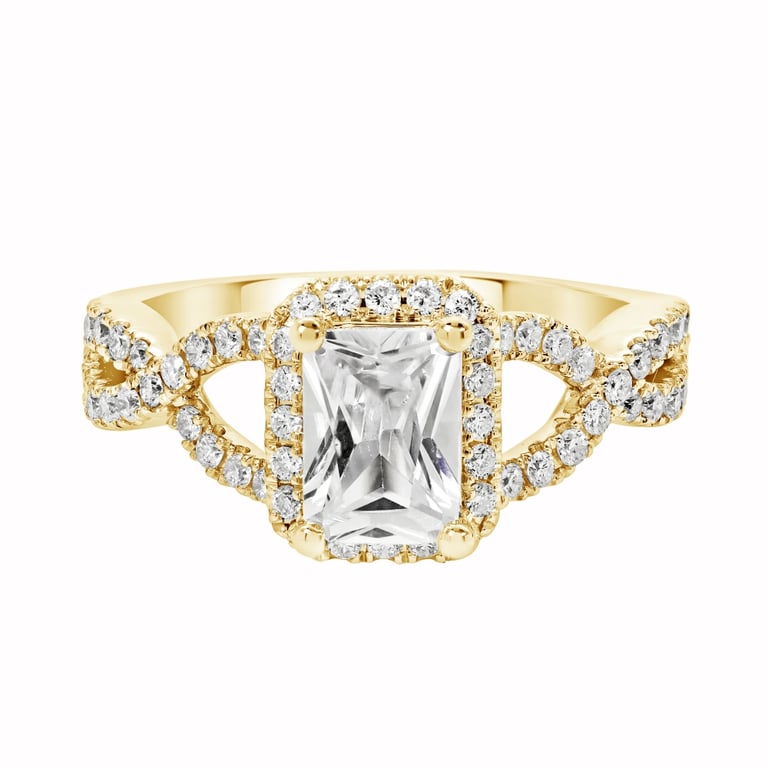 Amelia Emerald Infinity Halo Yellow Gold Engagement Ring Design