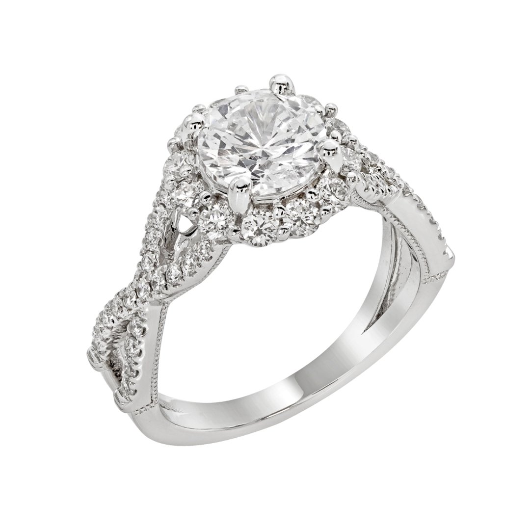 14K White Gold Halo 1.50ct Engagement Ring