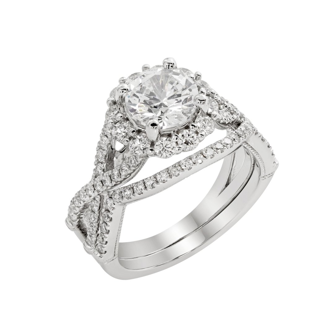 14K White Gold Halo 1.50ct Engagement Ring