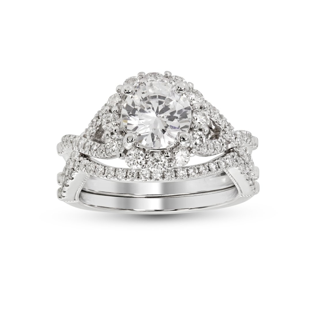 14K White Gold Halo 1.50ct Engagement Ring