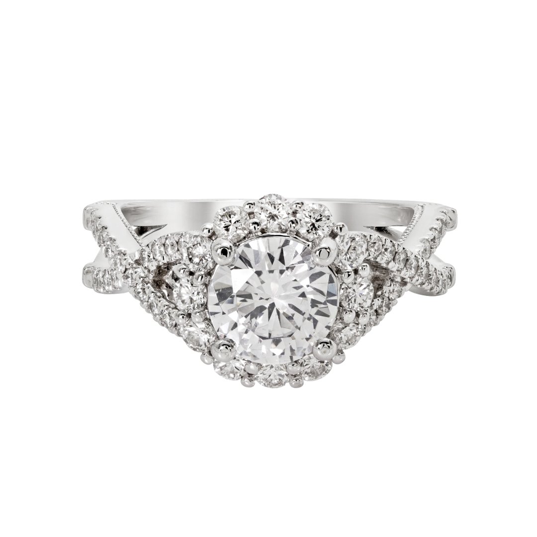 14K White Gold Halo 1.50ct Engagement Ring