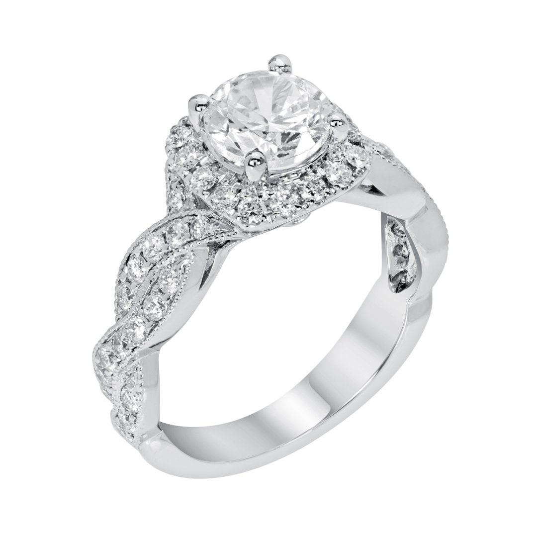 14K White Gold Halo 1.00ct Engagement Ring