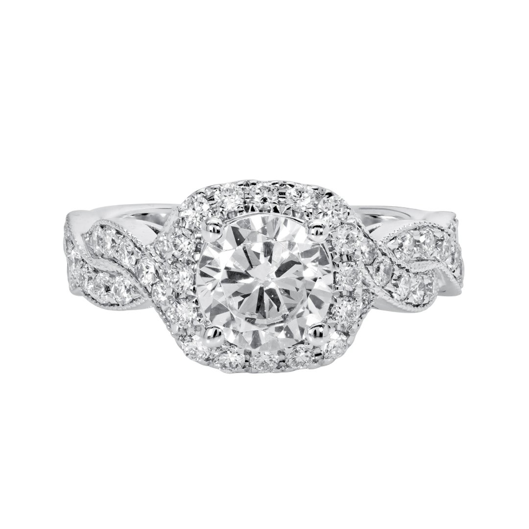 14K White Gold Halo 1.00ct Engagement Ring