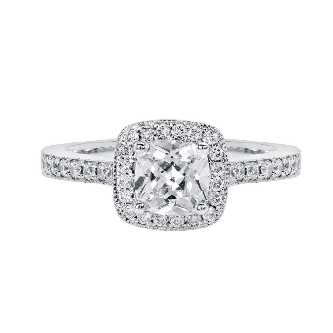 14K White Gold Halo 1.00ct Engagement Ring