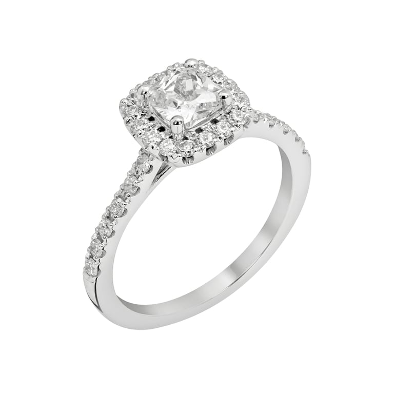 Aaliyah Cushion Halo with Side Stones White Gold Engagement Ring Design