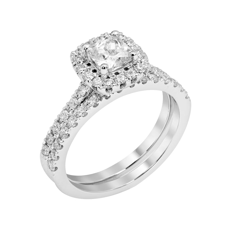 Aaliyah Cushion Halo with Side Stones White Gold Engagement Ring Design