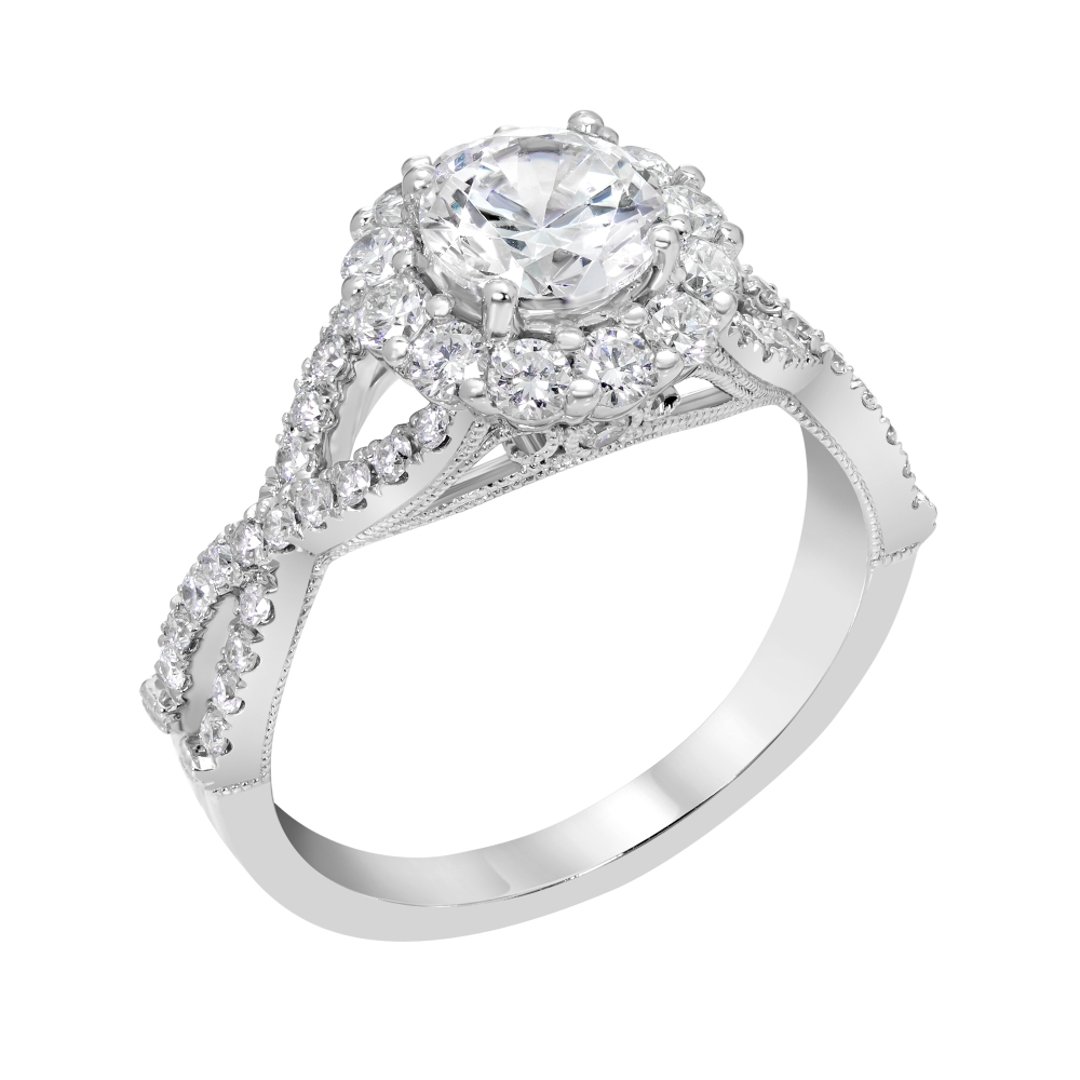 14K White Gold Halo 0.75ct Engagement Ring