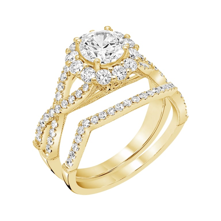 August Round Infinity Halo with Side Stones Yellow Gold Engagement Ring Design