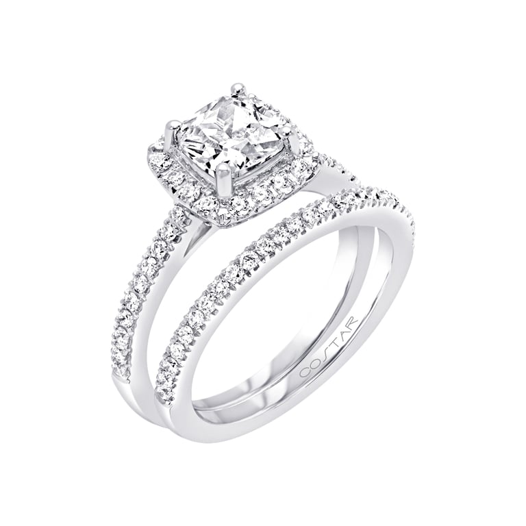 Aria Cushion Halo with Side Stones White Gold Engagement Ring Design