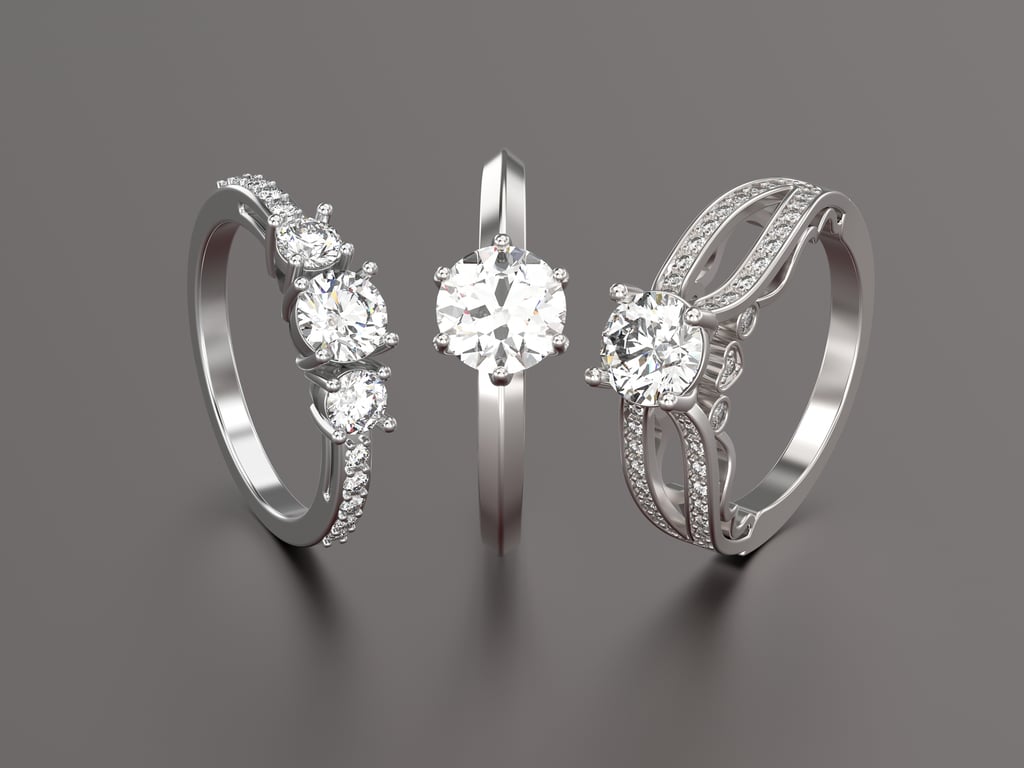 Three stone engagement rings with moissanite buy in Dallas, TX