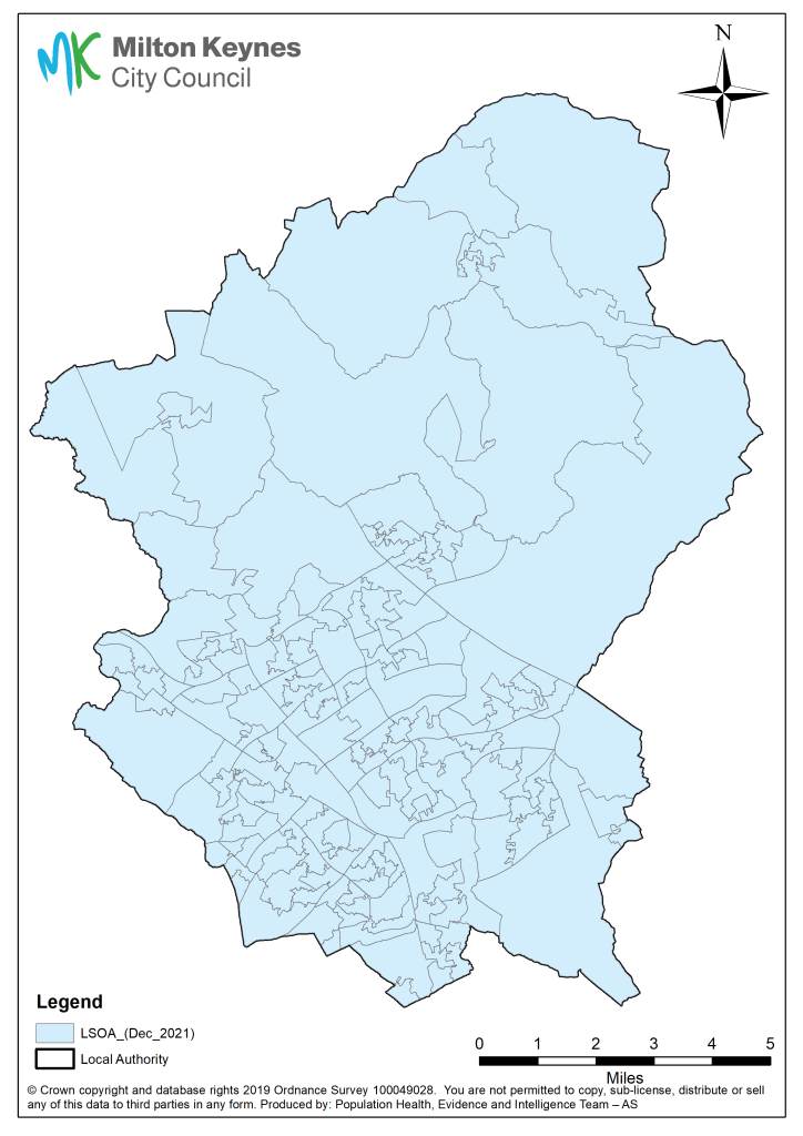 A map of the lower super output area in Milton Keynes City