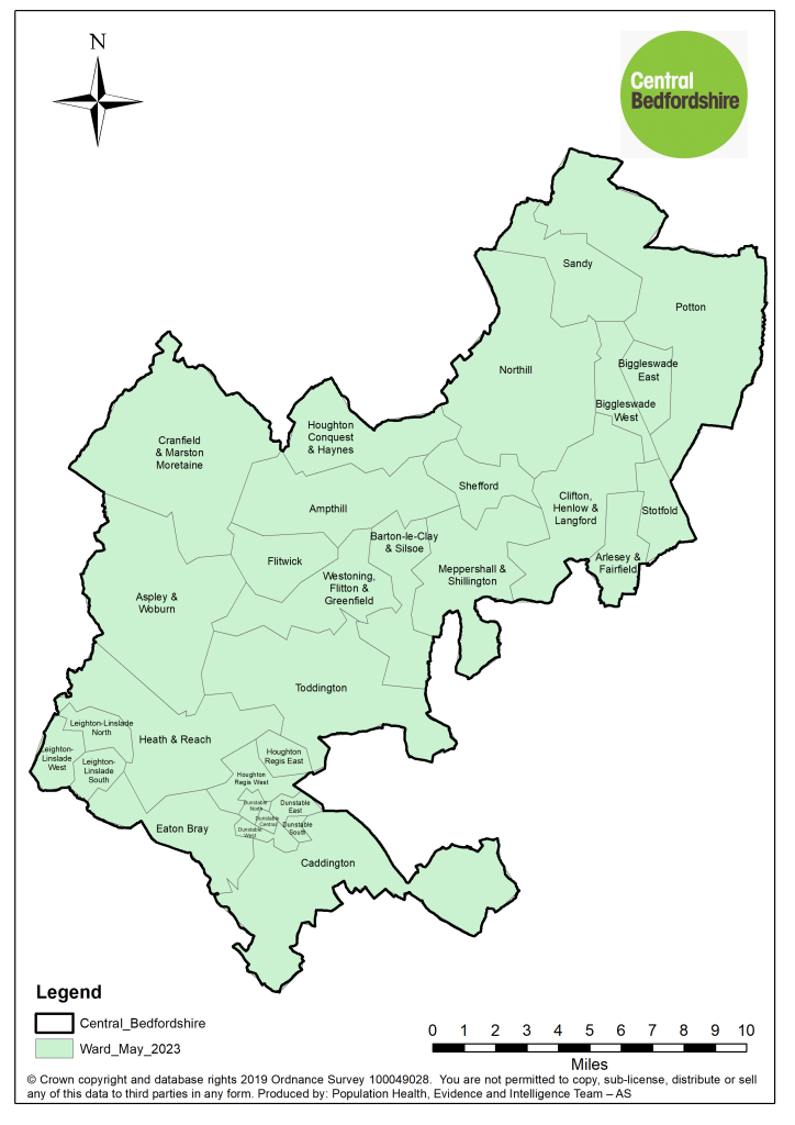 This image shows the ward (electoral) for central bedfordshire