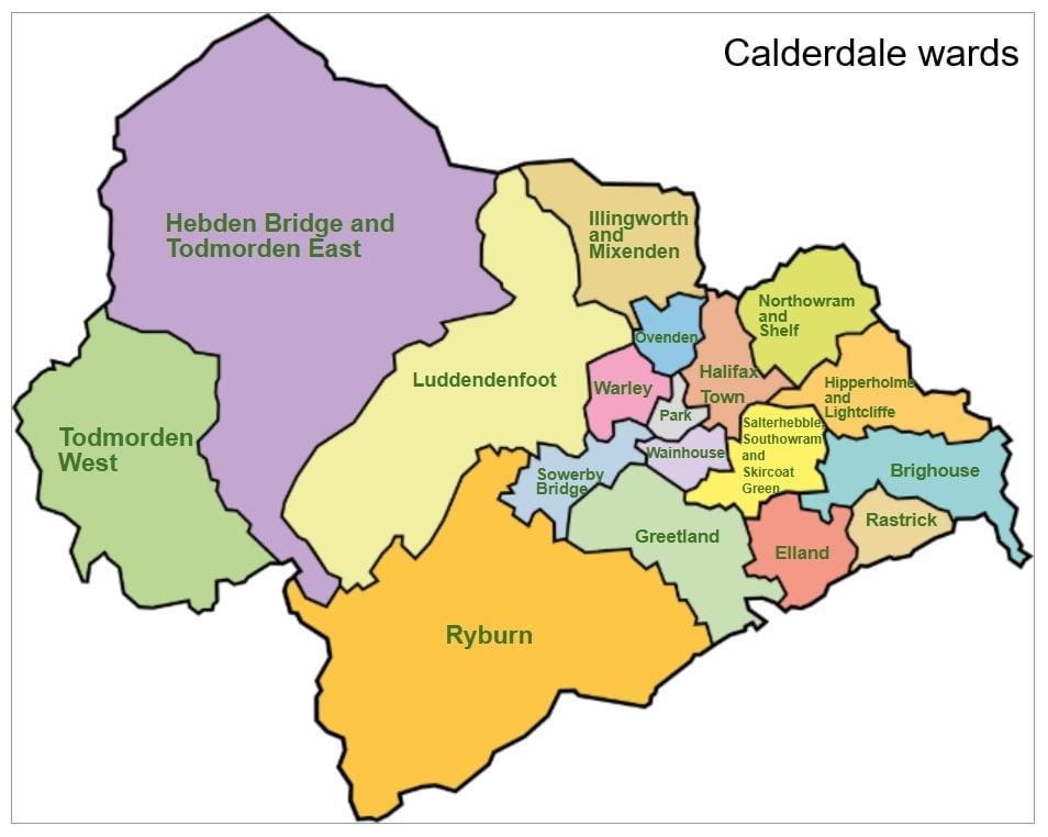Map of Calderdale wards 2026