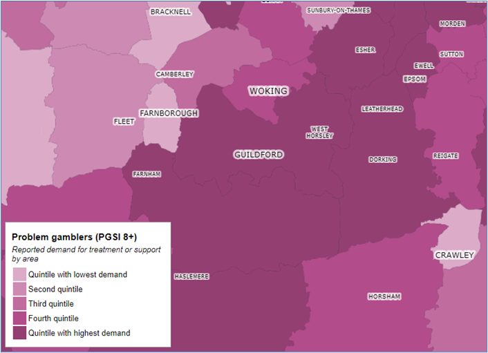 This figure is a map of problem gamblers in part of Surrey.