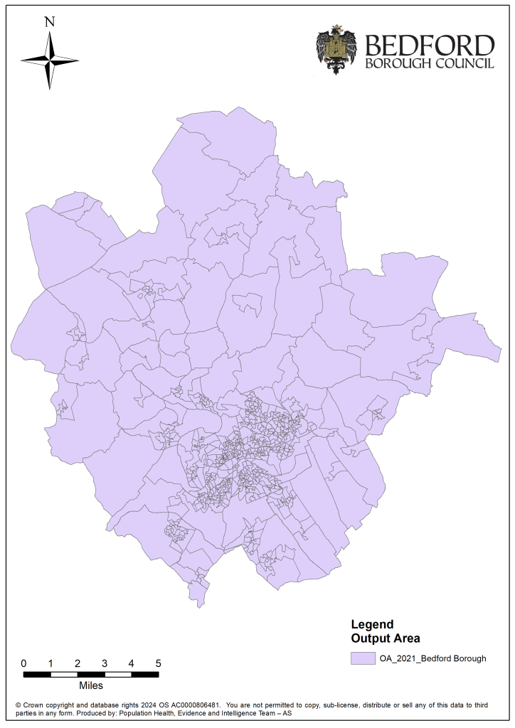 A map of the output area for Bedford Borough