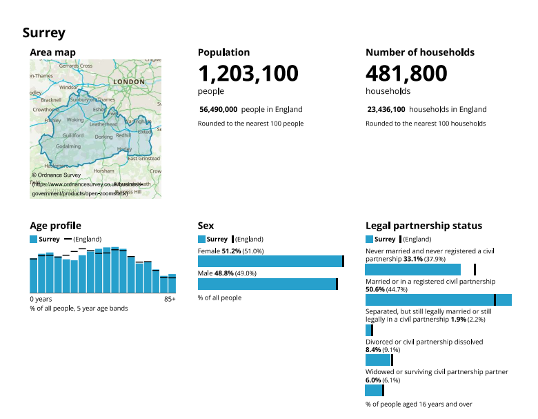 Example screenshot of an ONS Census summary