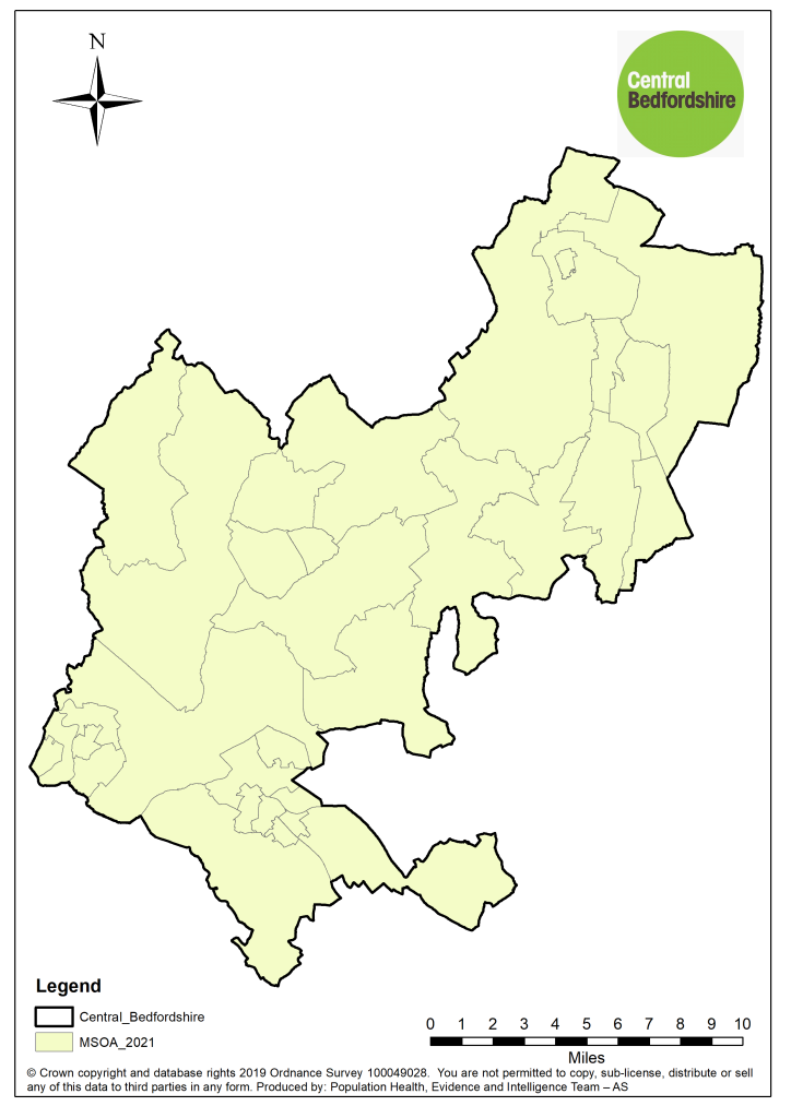 This map shows the Medium Super Output Area for Central Bedfordshire