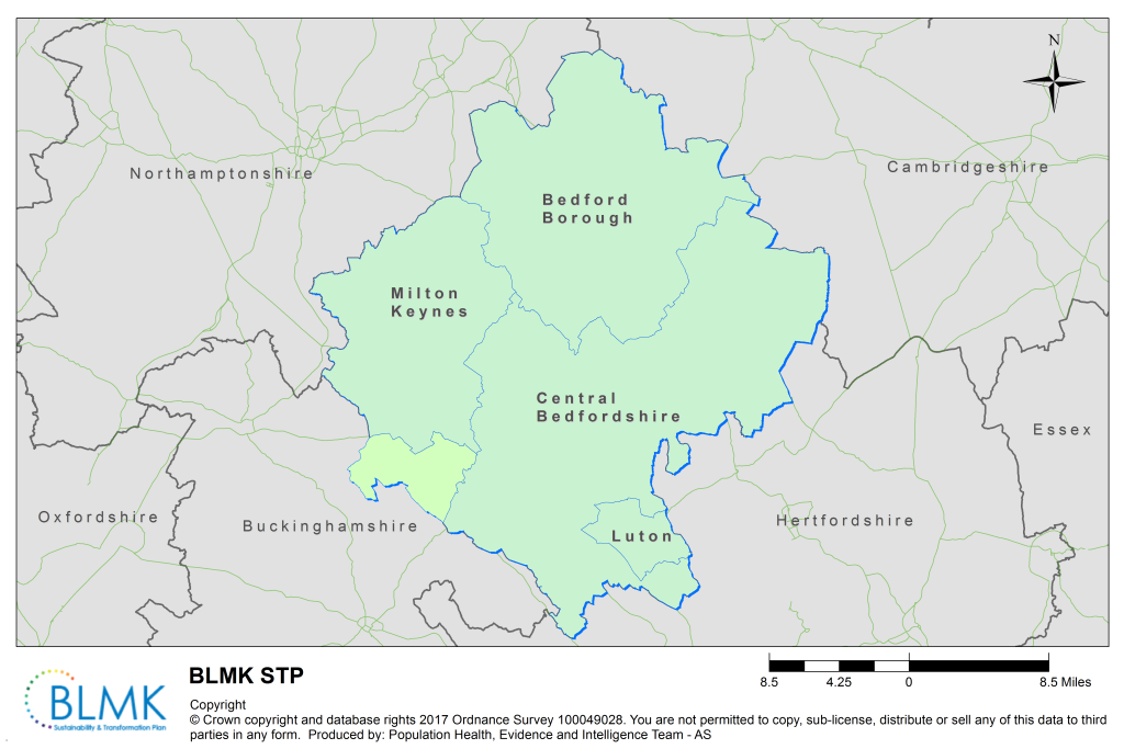 An image of the map of integrated care systems for Bedford Borough, Central Bedfordshire & Milton Keynes which can be downloaded below.