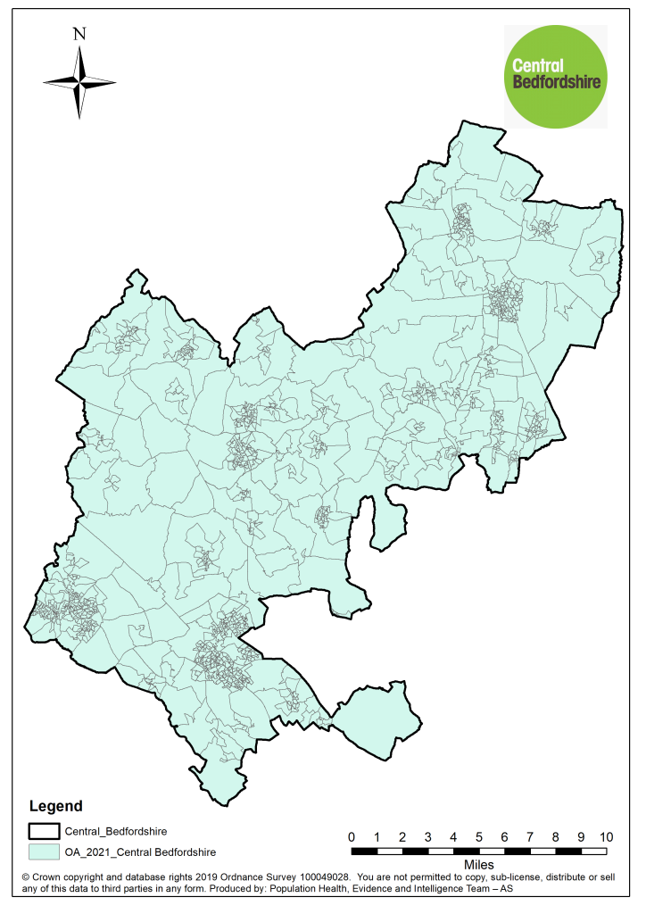 This image shows a map of the output area for Central Bedfordshire