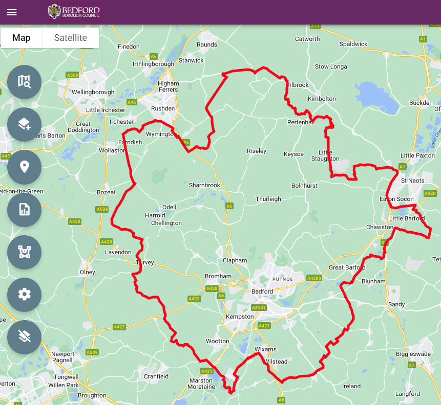 A map of Bedford Borough