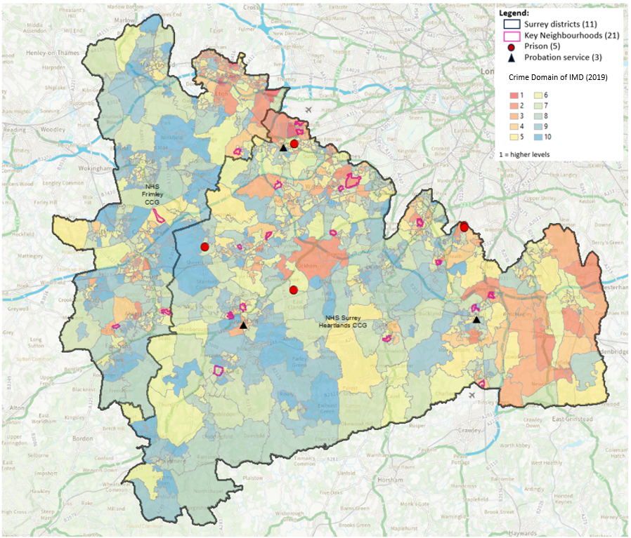 Surrey map of the Crime Domain of IMD (2019)
