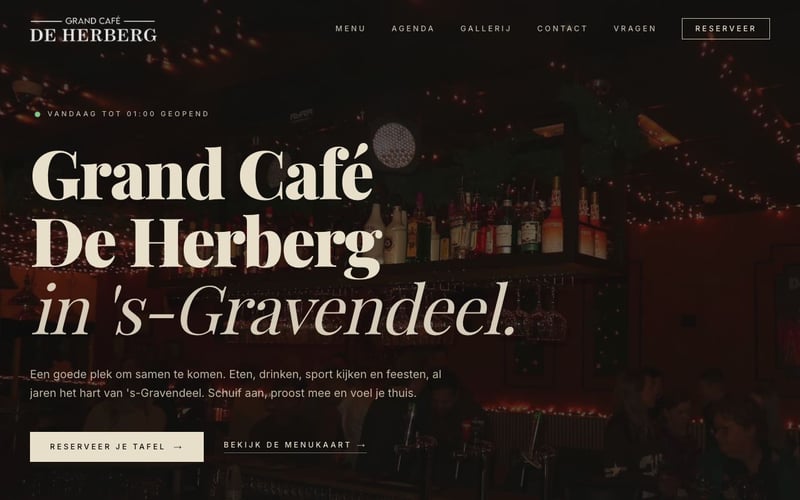 De website van Grand Café De Herberg in 's-Gravendeel
