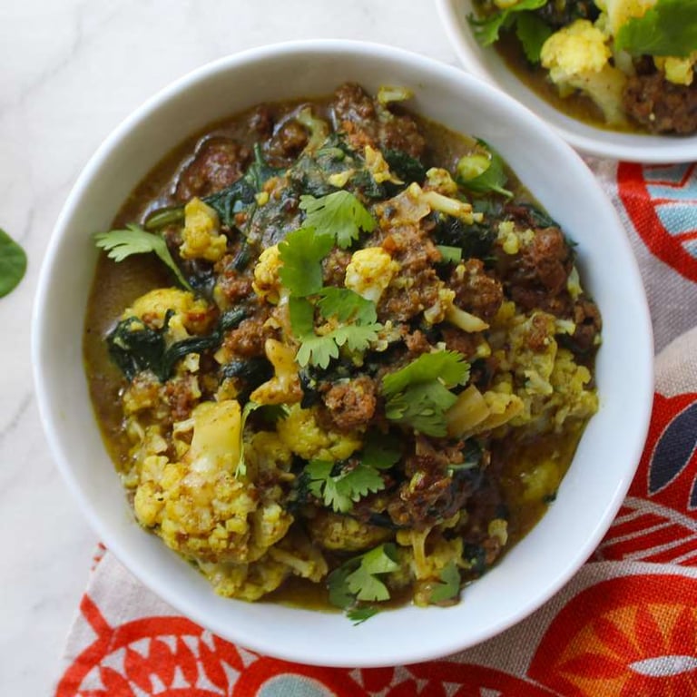 Beef Curry with Spinach and Cauliflower
