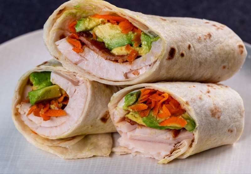 Turkey and Bacon Roll Ups with Avocado and Carrots