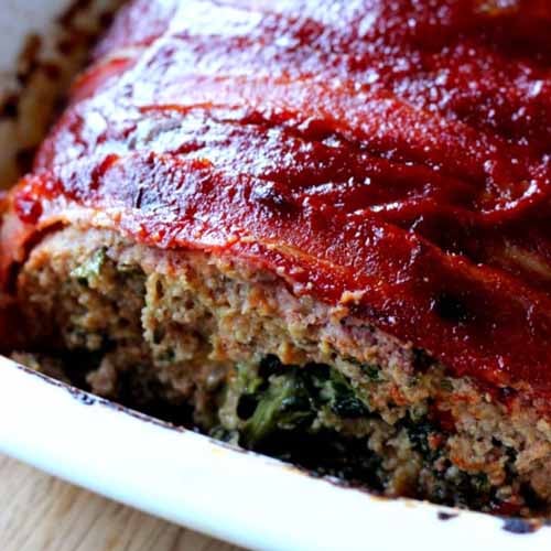 Spinach Stuffed Bacon Wrapped Meatloaf