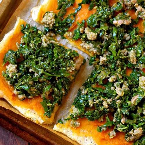 Pizza - Pesto Pork with Pumpkin and Kale