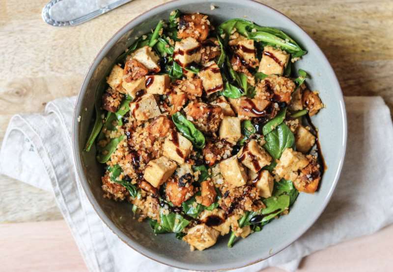 Grilled Pumpkin, Tofu and Spinach Salad