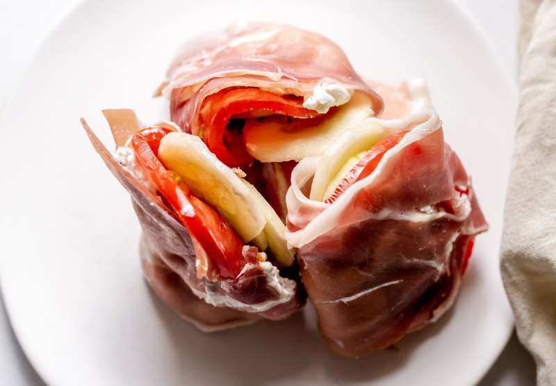 Prosciutto Wraps with Cucumber, Tomato, and Avocado