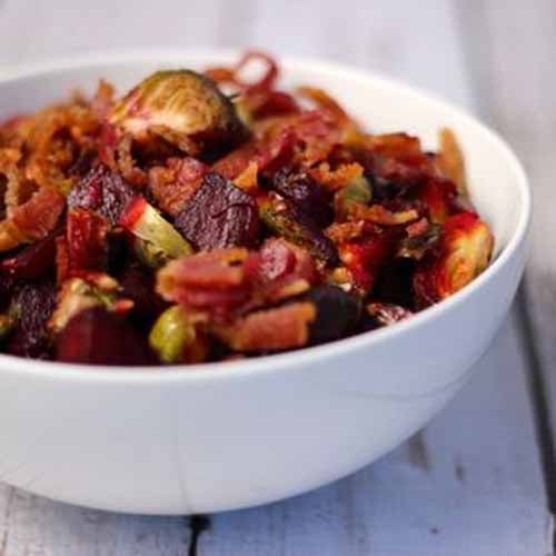 Roasted Beets and Brussels Sprouts with Bacon