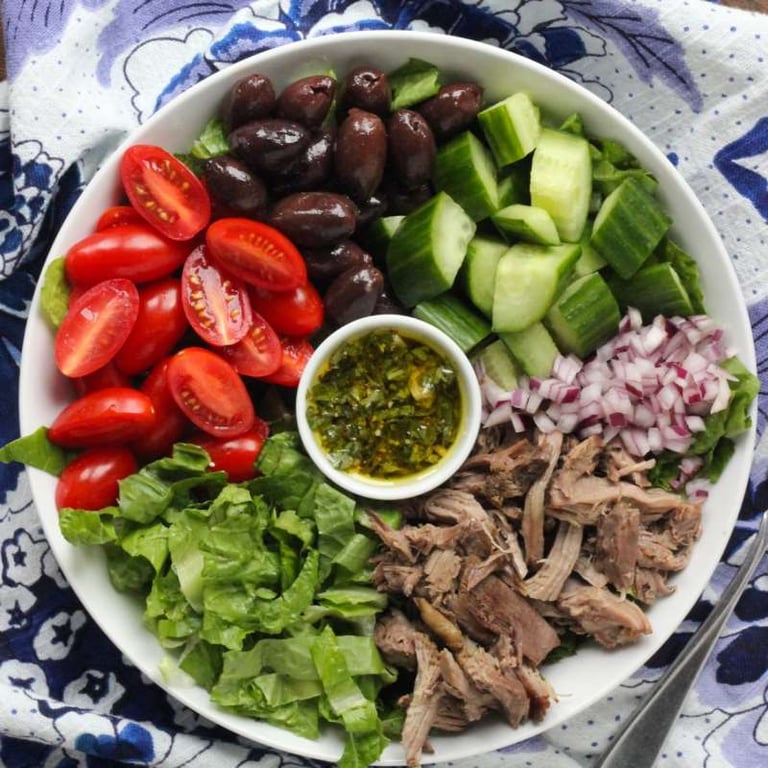 Greek Salad with Roasted Lamb