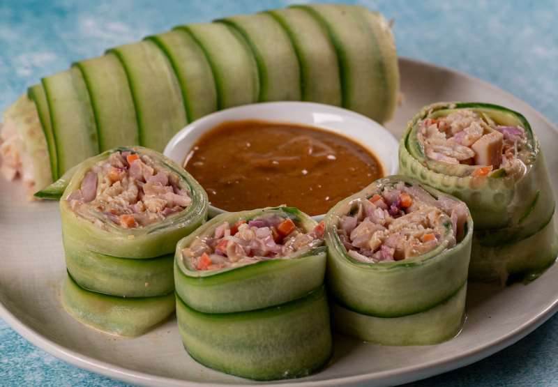 Thai Inspired Chicken Peanut Cucumber Roll