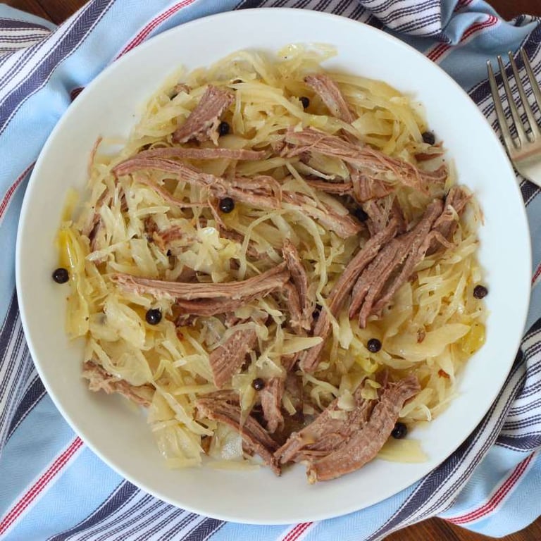 Slow Cooker Lucky Pork and Sauerkraut with Cauliflower Mash