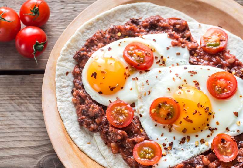 Refried Bean Tostadas with Fried Eggs