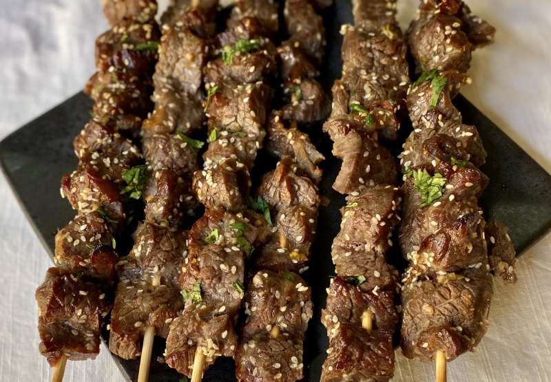 Korean Beef Skewers and Seared Bok Choy