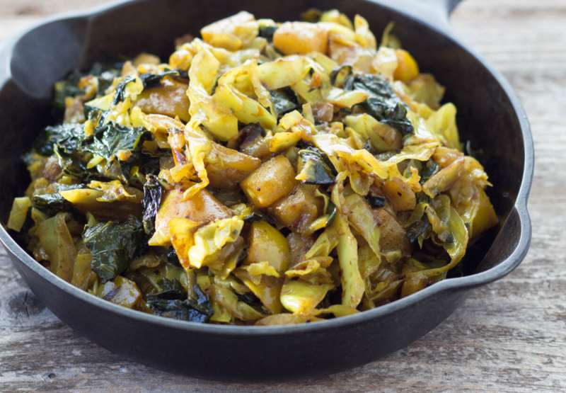 Curry Braised Kale and Cabbage